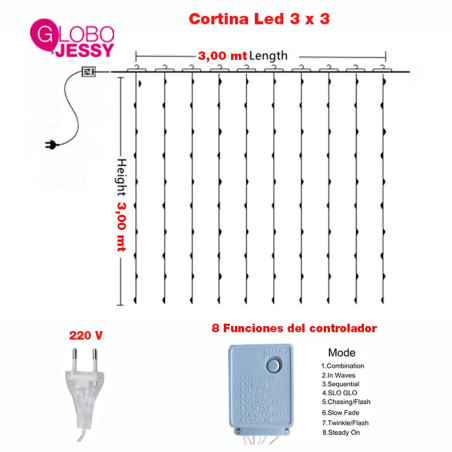 Cortina Led 3 x 3  CABLE PLASTIFICADO