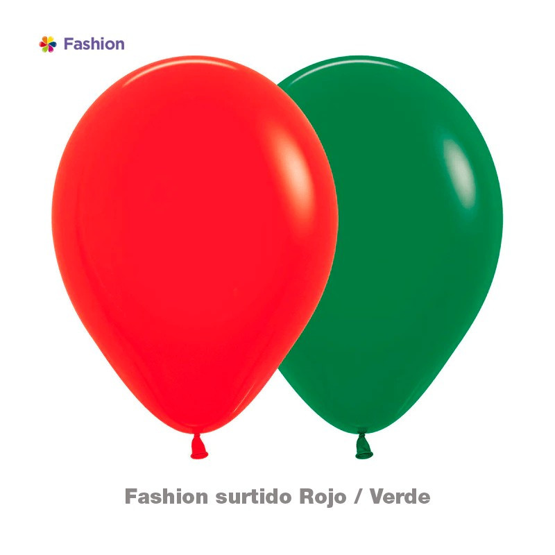  GLOBO LATEX 12" REDONDO FASHION SURTIDO NAVIDAD ROJO Y VERDEX 12 UNDS