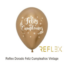 ATEX REDONDO 2 CARAS FELIZ CUMPLEAÑOS VINTAGE REFLEX DORADO