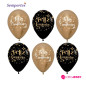 GLOBO LATEX  FELIZ CUMPLEAÑOS  DORADO Y NEGRO X 6 UNDS