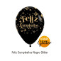 GLOBO LATEX  FELIZ CUMPLEAÑOS  DORADO Y NEGRO X 6 UNDS