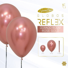 GLOBO LATEX REDONDO REFLEX Dorado Rosa 12 " X 6 UNDS