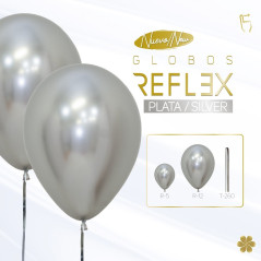 GLOBO LATEX REDONDO REFLEX PLATA 12 " X 6 UNDS