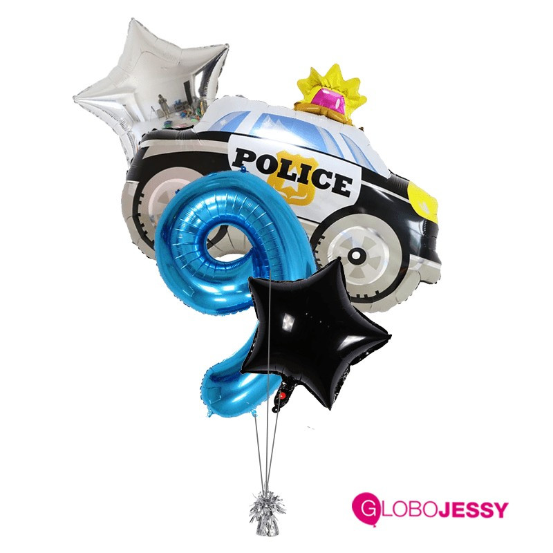 Kit de 4 globos Policia + Número