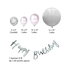Kit  Guirnalda HB+Confetti+ Globos latex