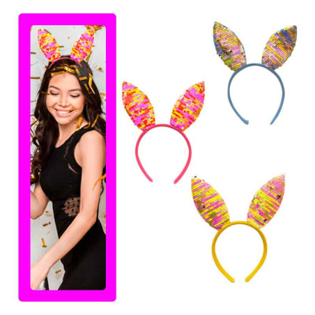Diademas Orejas de Conejo con Lentejuelas (Pack de 3 uds)