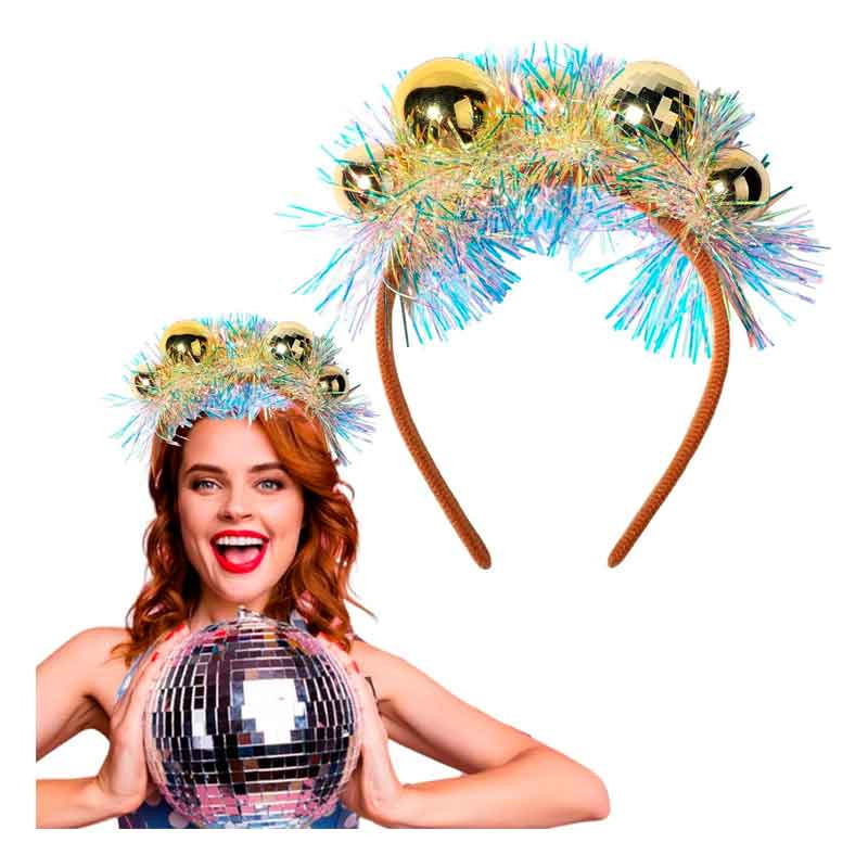 Diadema Bola Disco o Esfera Psicodélica Dorada (Ud)