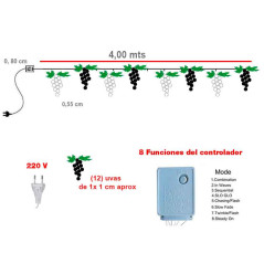Cascada Led por 4 m Uvas y Hojas