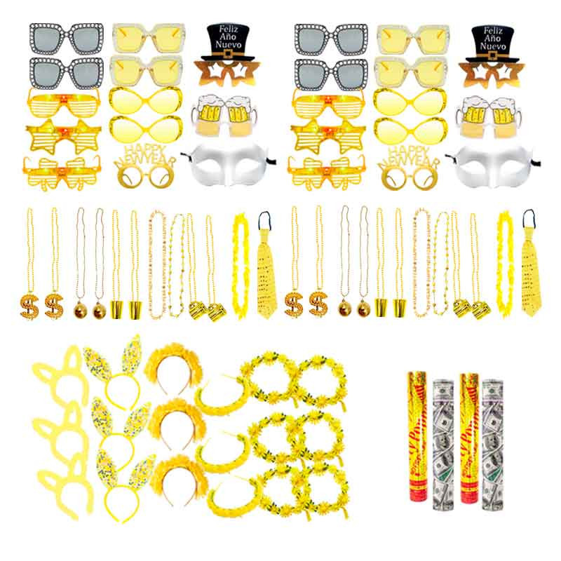 Cotillon Noche vieja  de 72 articulos Lentes vinchas collares