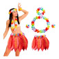 Falda de Hoja de Hula  ROJA  y Set Hawaiano Luau