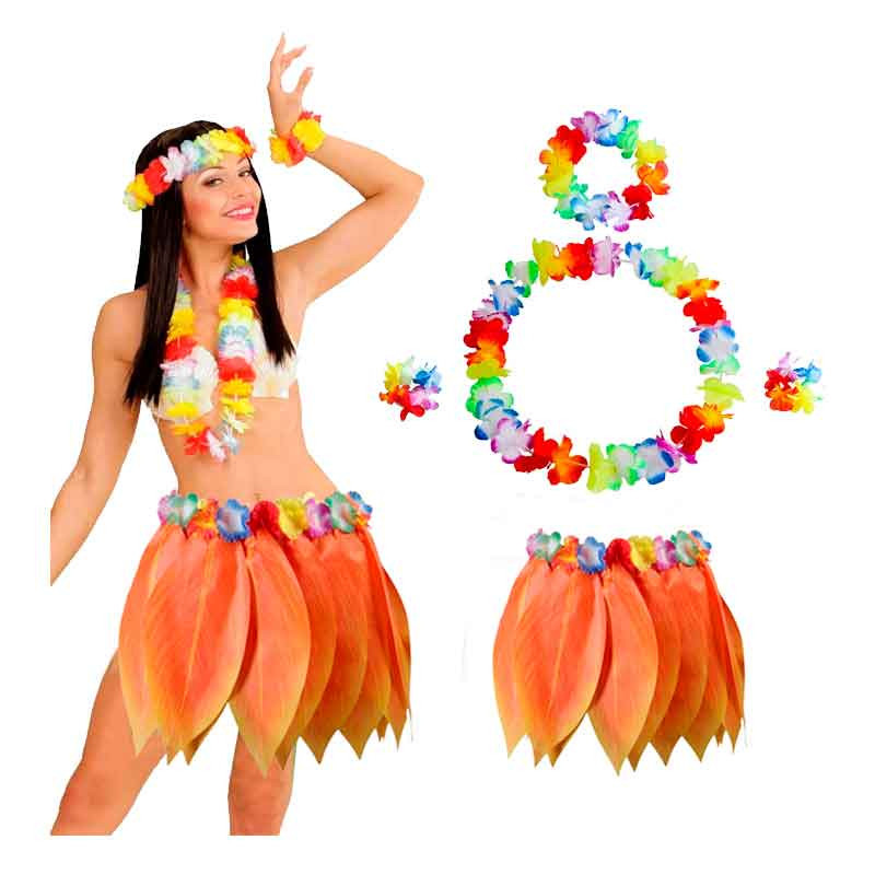 Falda de Hoja de Hula  AMARILLA y Set Hawaiano Luau