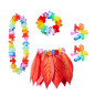 Falda de Hoja de Hula  ROJA  y Set Hawaiano Luau