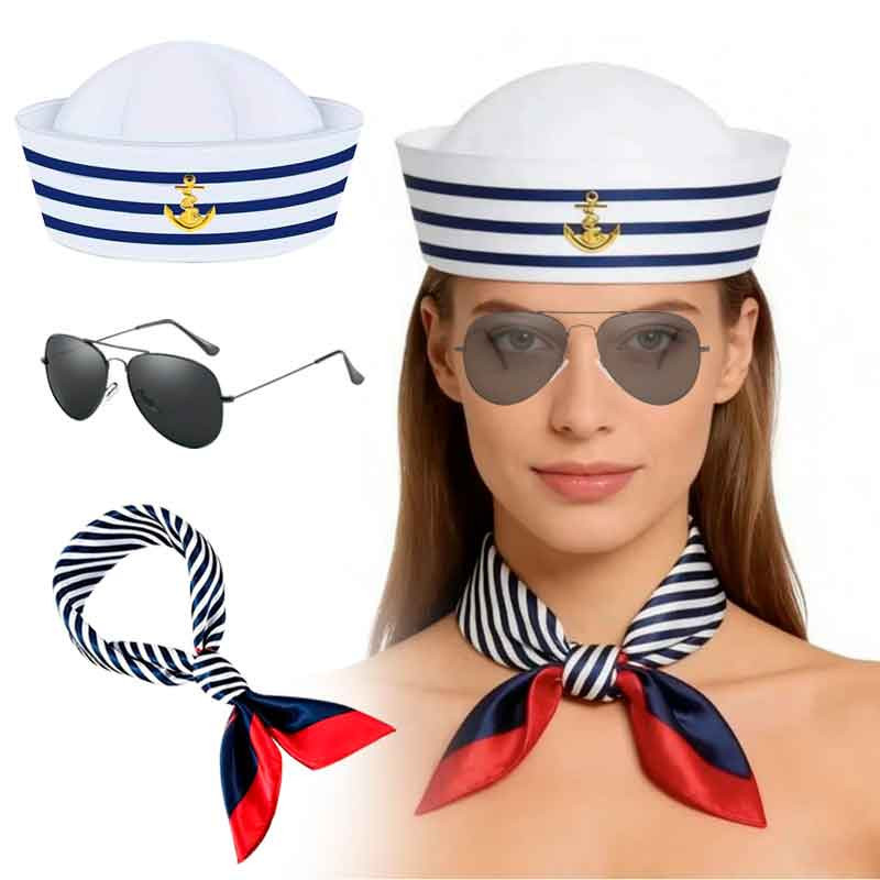 Boina - Lentes- Bufanda de Marinero (Pack x 3 uds)
