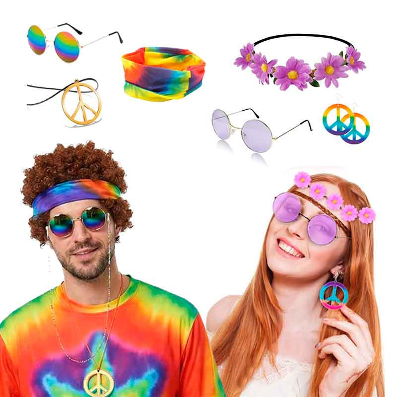 Accesorios Hippie hombre y Mujer  (pack 6 uds)