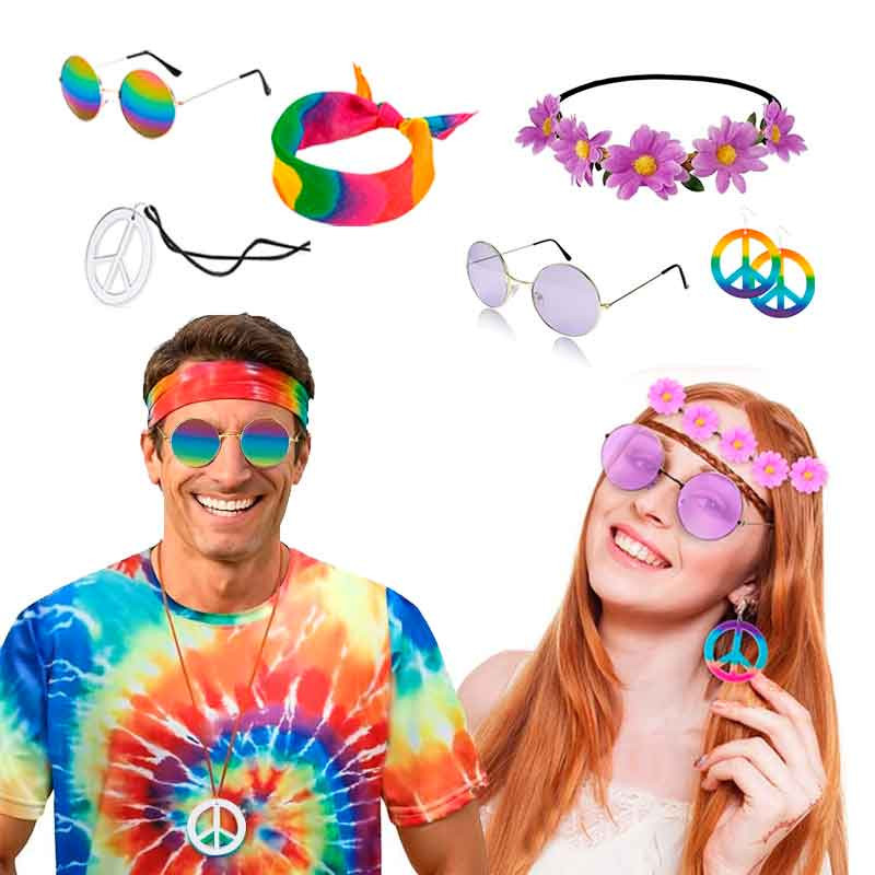 Accesorios Hippie hombre y Mujer  (pack 6 uds)