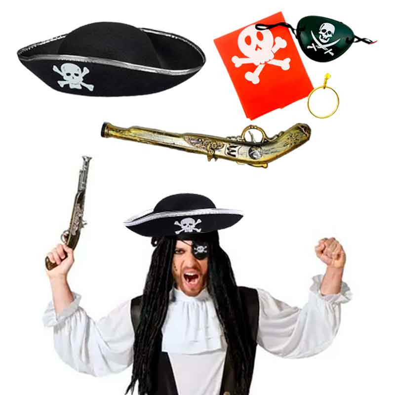Set De 5 Accesorios De Disfraz De Pirata Para Mujer: Pañuelo, Collar, Pendiente Y Dos Adornos Para El Cabello