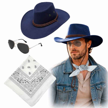 Sombrero Vaquera con detalle Sogas con Bandana mas lentes