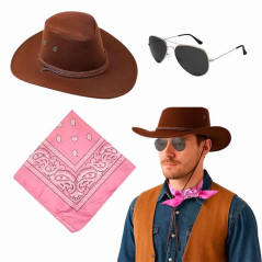 Sombrero Vaquera con detalle Sogas con  Bandana más lentes