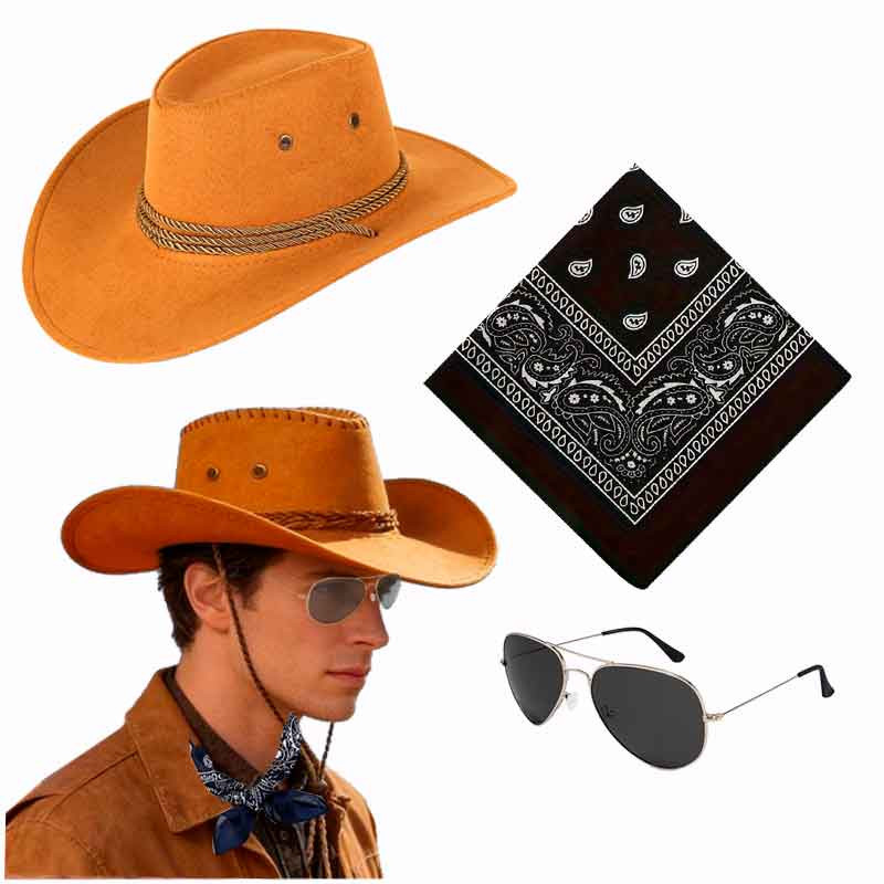 Sombrero Vaquera con detalle Sogas con  Bandana más lentes