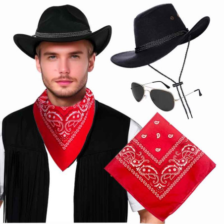 Sombrero Vaquera con detalle Sogas conBandana mas lentes