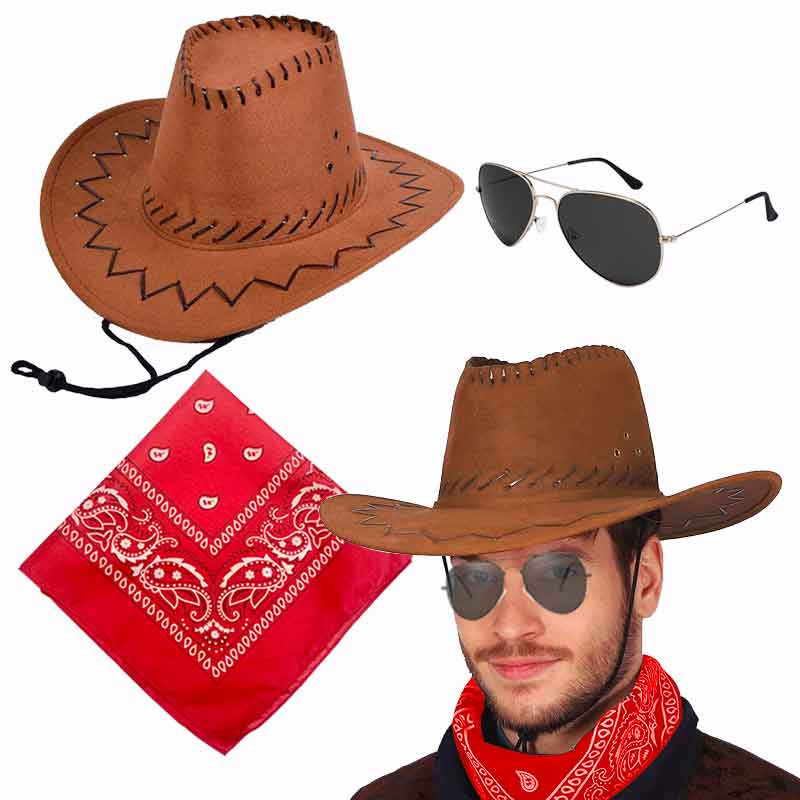 Sombrero Vaquero con detalle PITAS con bandana mas Lentes