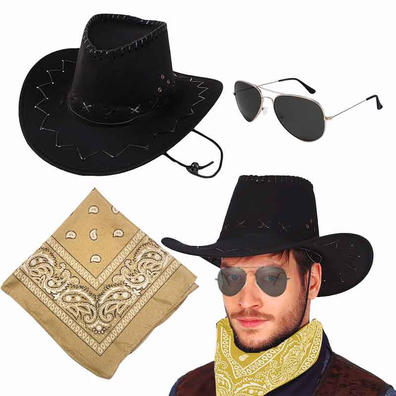 Sombrero Vaquero con detalle PITAS con bandana mas Lentes