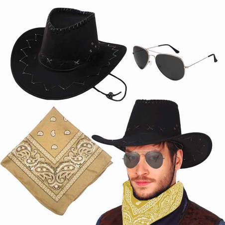 Sombrero Vaquero con detalle PITAS con bandana mas Lentes