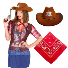 Sombrero Vaquera con detalle estrella Sheriff mas Bandana