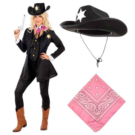 Sombrero Vaquera con detalle estrella Sheriff mas Bandana