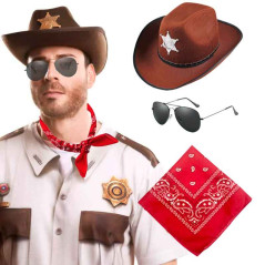 Sombrero Vaquera con detalle estrella Sheriff con Bandana mas Lentes