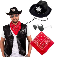 Sombrero Vaquera con detalle estrella Sheriff con Bandana mas Lentes