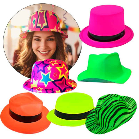 Gorros Neon (pack x 6 uds) Brillan en Luz Negra Uv