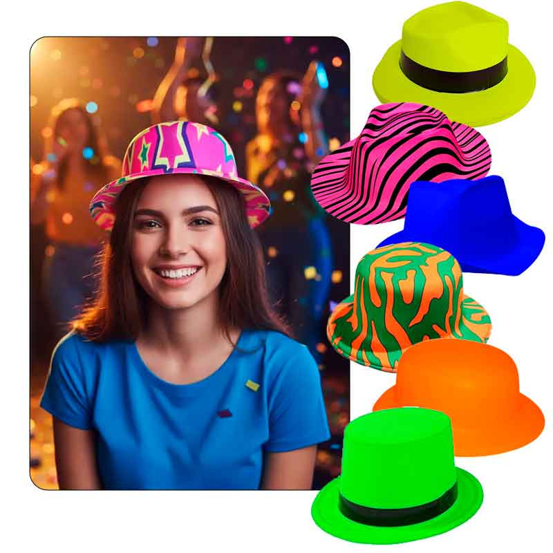 Gorros Neon (pack x 6 uds) Brillan en Luz Negra Uv
