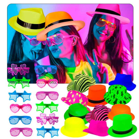 Gorros,sombreros Neon y lentes led (pack x 24 uds)