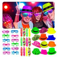 Gorros,sombreros Neon con lentes led y colares (pack x 36 uds)