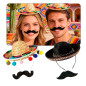 Mini sombrero Mexicano + Bigote (pack 4 uds)