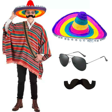Sombrero Mexicano +Lentes+ Bigote.(3 unds)