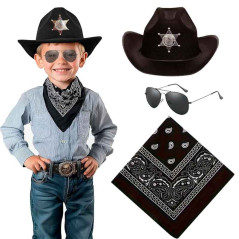 Sombrero Vaquera con detalle estrella Sheriff con Bandana mas Lentes