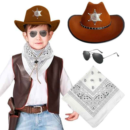 Sombrero Vaquero Sheriff +Bandana+Lentes NIÑOS