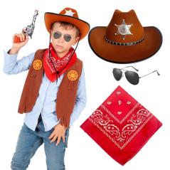 Sombrero Vaquero con detalle estrella Sheriff con Bandana mas Lentes