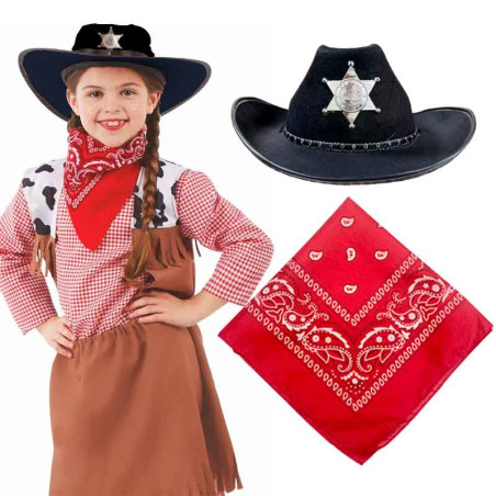 Sombrero Vaquera con detalle estrella Sheriff con Bandana