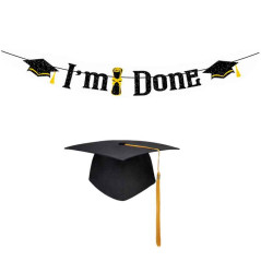 Juego de Gorro (Birrete) con banner graduación y Corona dorada
