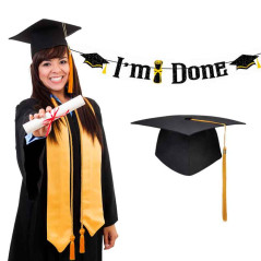 Juego de Gorro (Birrete) con banner graduación y Corona dorada