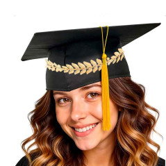 Juego de Gorro (Birrete) + banner graduación +Corona Dorada