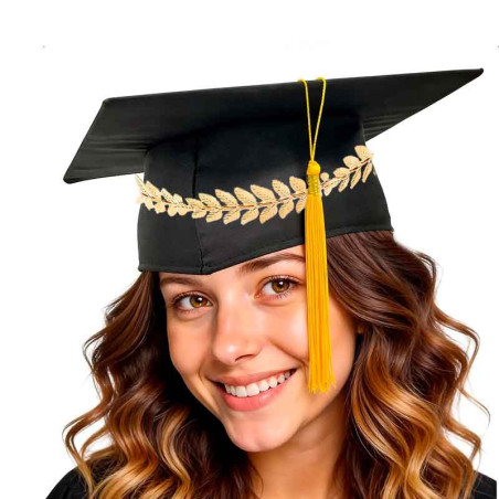 Juego de Gorro (Birrete) + banner graduación +Corona Dorada