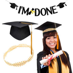 Juego de Gorro (Birrete) con banner graduación y Corona dorada