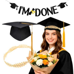 Juego de Gorro (Birrete) con banner graduación y Corona dorada