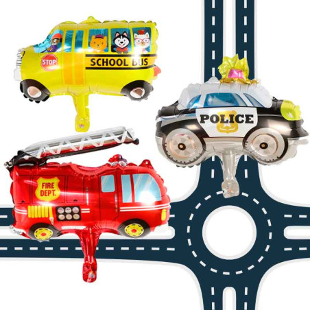 Kit o juego de Globos trasporte (autos ,barcos, construcción)