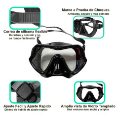 Equipo de buceo ,máscara de buceo, aletas buceo ML-XL, snorkel , para Adultos (Negro)