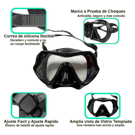 Equipo de buceo ,máscara de buceo, aletas buceo ML-XL, snorkel , para Adultos (Negro)